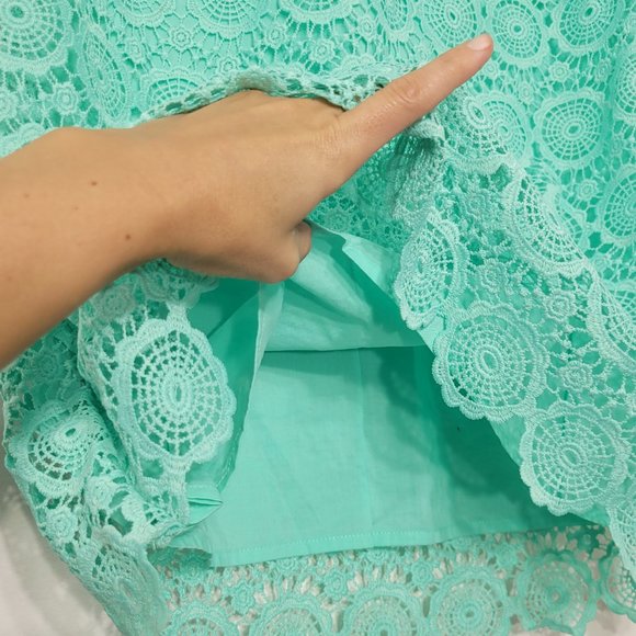 Crown & Ivy Womens Green Mint Lace 3/4 Sleeve Round Neck Evening Summer Dress 4P - Picture 5 of 12